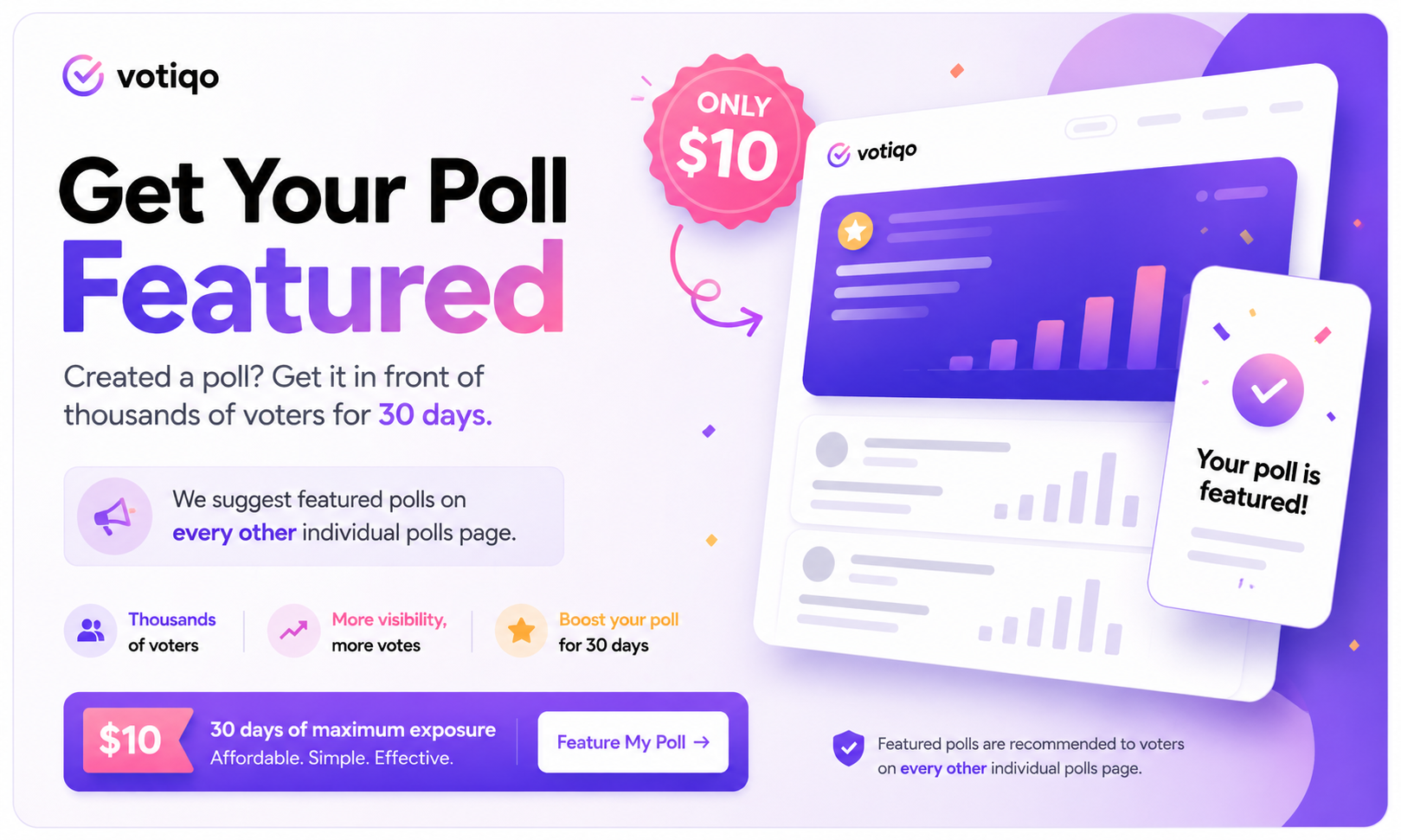 Feature your poll — Get it in front of thousands of voters for 30 days, only $10